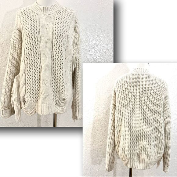 Forever 21 Tan Fringe Trim Mixed-Knit Sweater - Picture 6 of 8